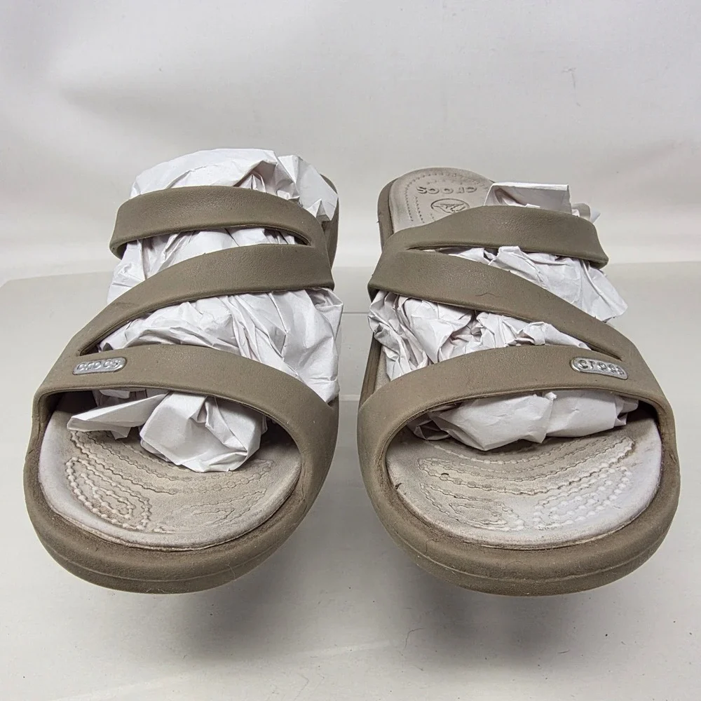 Crocs Patricia Wedge Sandals Womens 11 Khaki Taupe Good Condition Slide Shoes